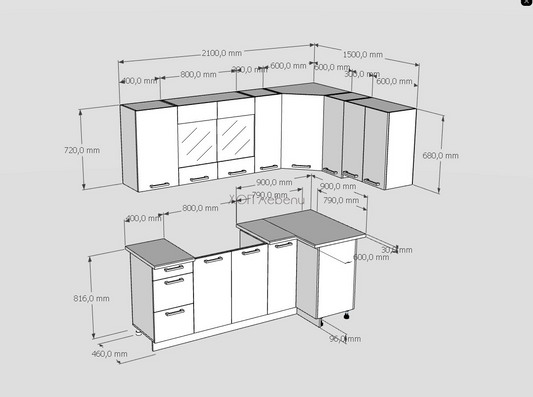 Ъглова кухня Марта 210/150 - сонома/трюфел